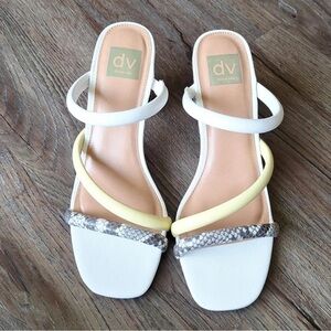 DV by Dolce Vita Snakeskin Sandals with White and Yellow Straps